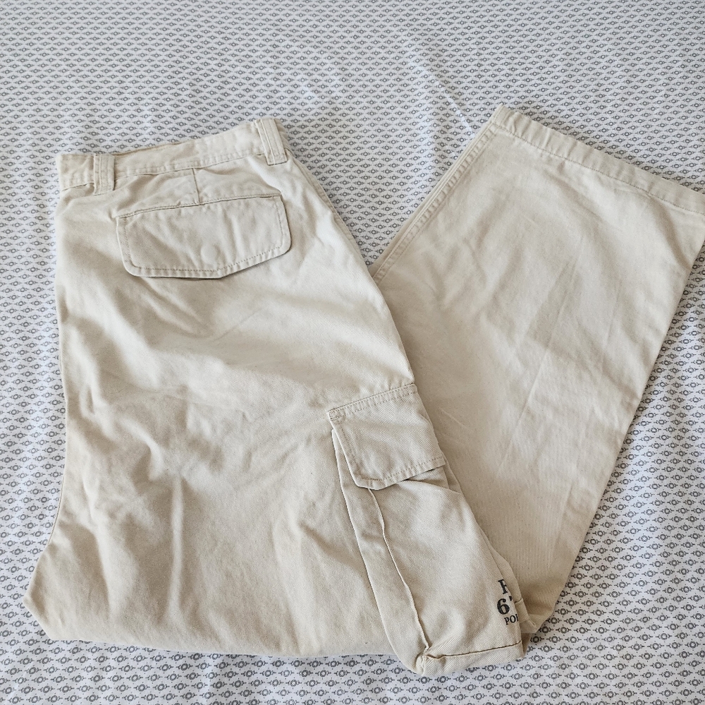 Men's Polo Brand Tan Cargo Pants with Utility Pockets, 40x30, 100% Cotton